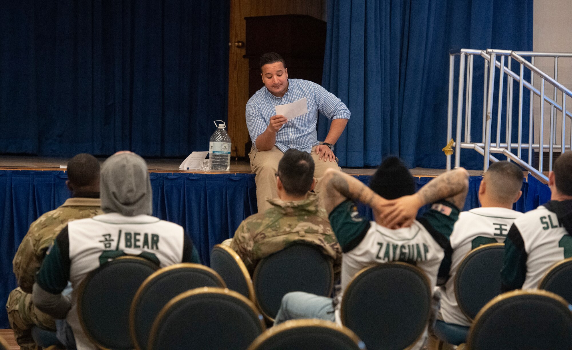 Staff Sgt. Javier Calvo, 51st Fighter Wing Communication Squadron, cable and antenna systems, teaches an emotional bearing and helping others in the work center lesson during a Decompression Day event, Dec. 4, 2021 at Osan