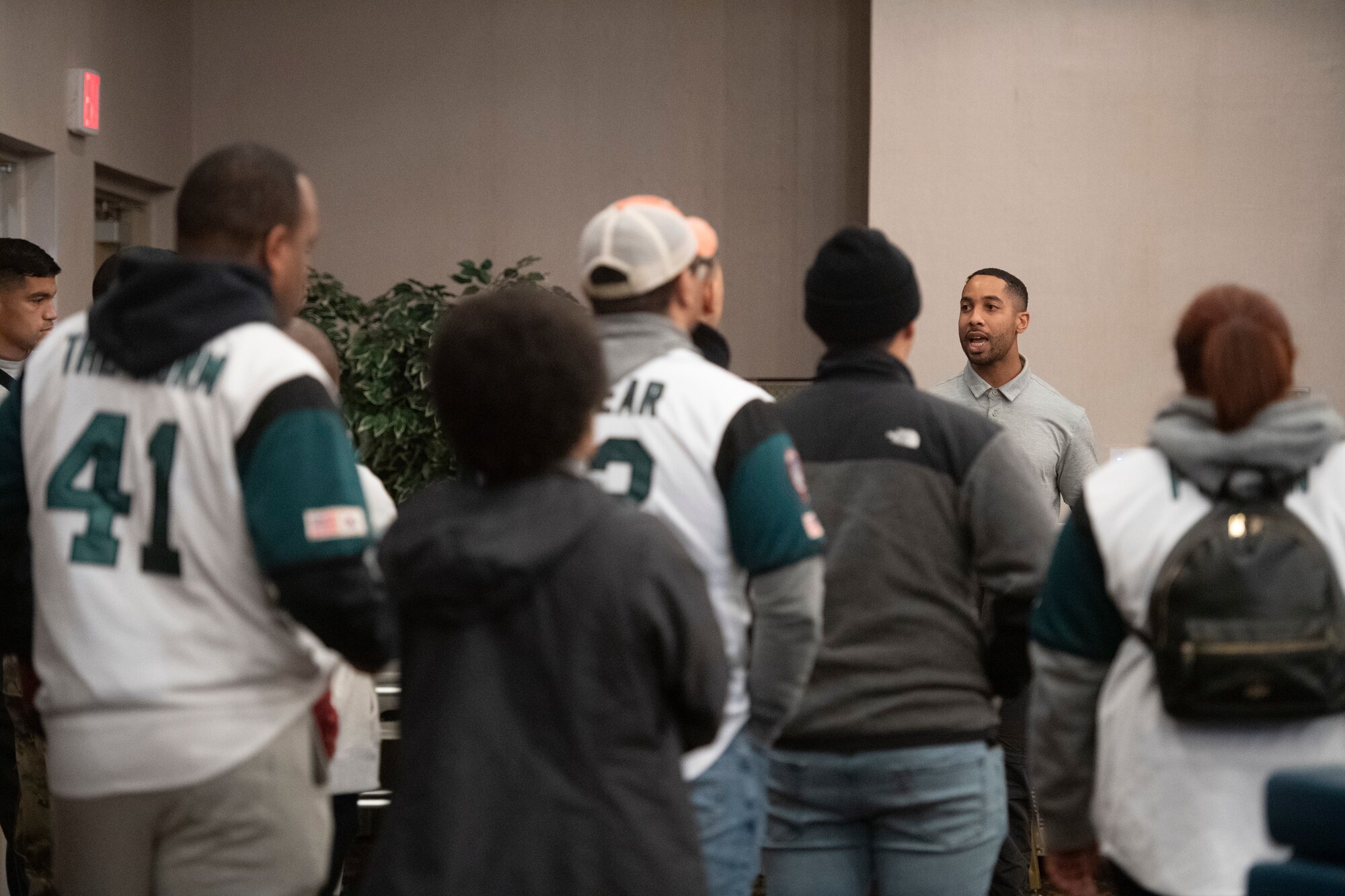 Tech. Sgt. Darius Reed, 51st Fighter Wing Occupational Safety technician, briefs Airmen during a Decompression Day event, Dec. 4, 2021 at Osan