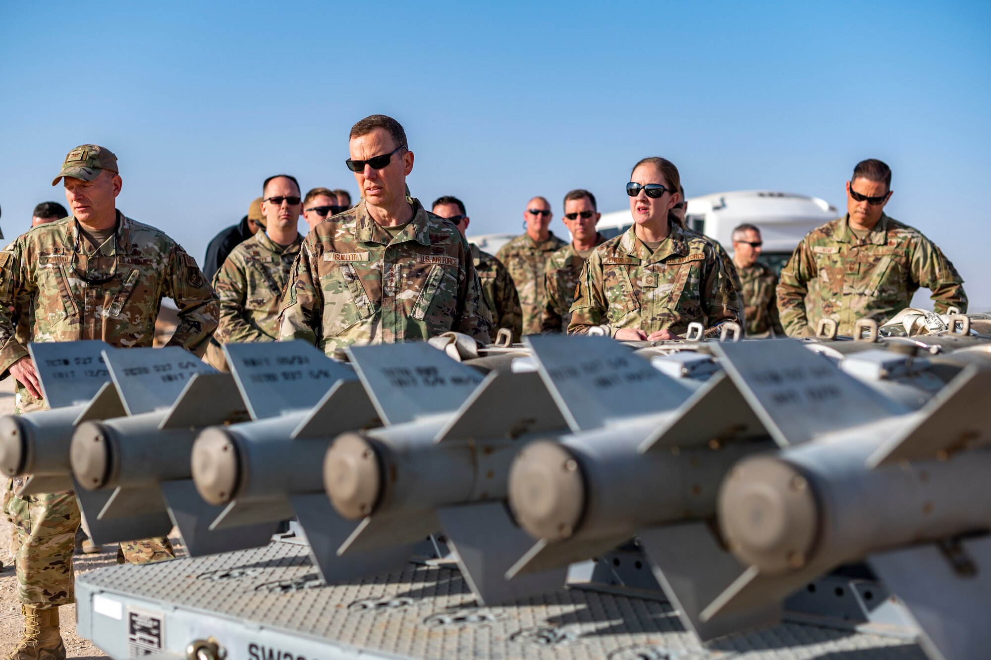 U.S. Air Force Lt. Gen. Gregory Guillot visited to speak with leadership and recognize superior performers.