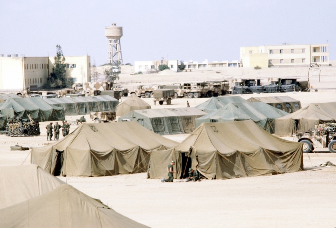 A view of the camp site set up by the participants of Exercise BRIGHT STAR 82. (Photo courtesy National Archives)