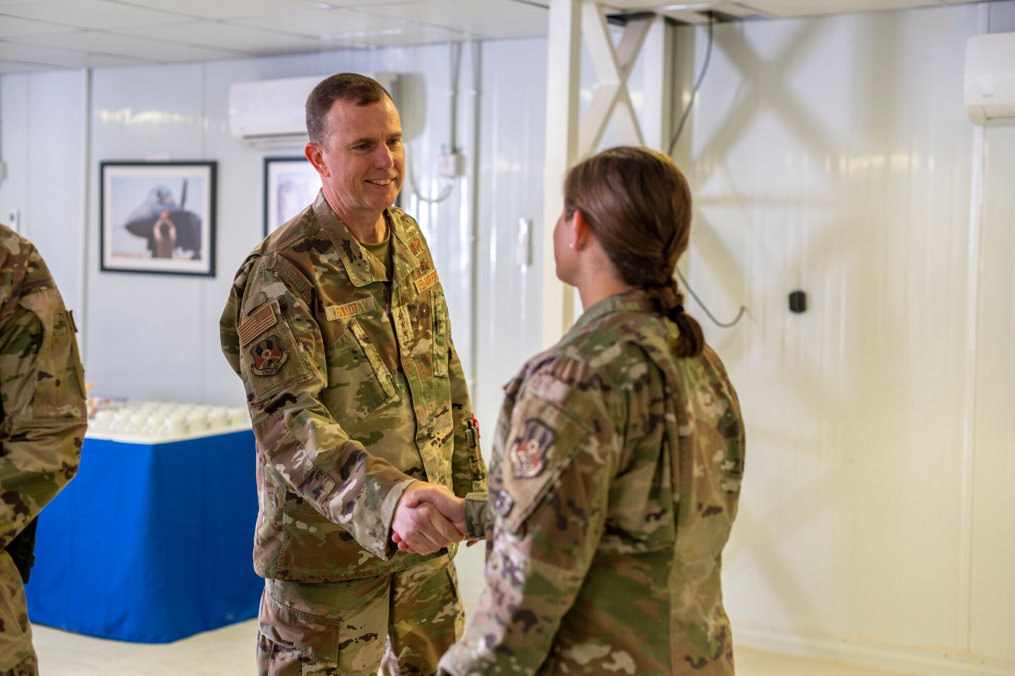 U.S. Air Force Lt. Gen. Gregory Guillot visited to speak with leadership and recognize superior performers.