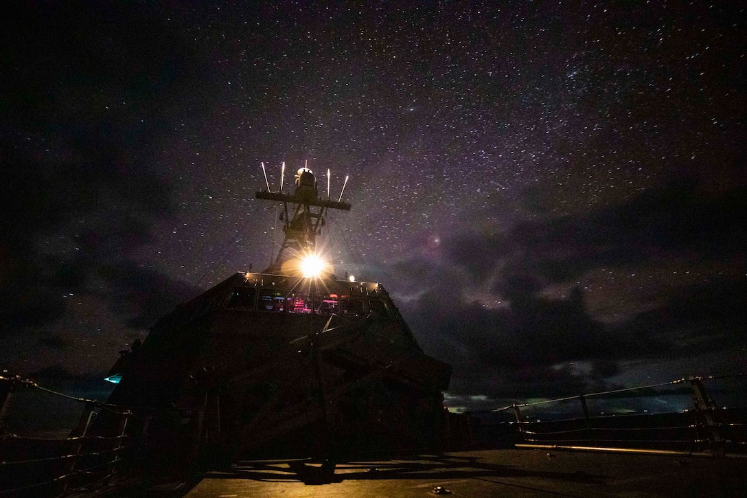 A ship at night.