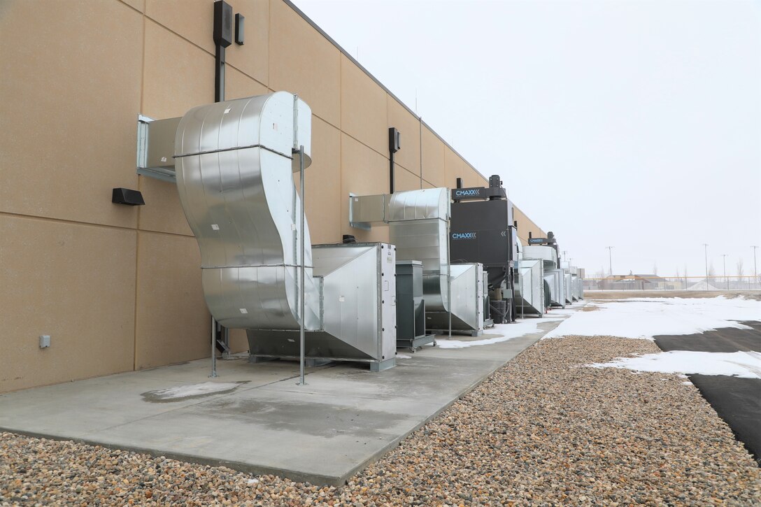 State of the art, outdoor ventilation and air purification system for the new indoor firing range. Minot Air Force Base, North Dakota, December 15, 2021.