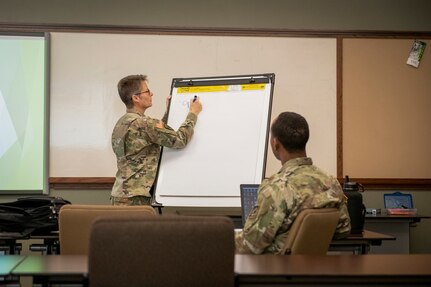 Maj. Bridget Flannery comes to Wyoming to train Soldiers to become Buddy Aid trainers at Joint Force Headquarters in Cheyenne, Wyo. on Dec. 6, 2021.