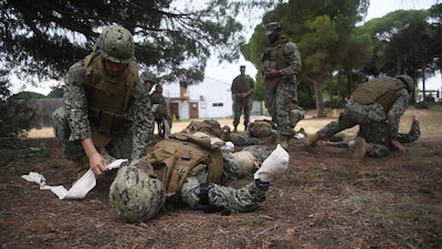 NMCB-1 trains during a combat lifesaving course at Naval Station Rota.