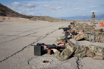 Soldiers zero their rifles prior to competing in Utah’s Best Warrior Competition on Camp Williams, Nov. 7, 2021
