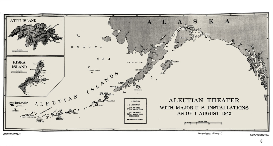 U.S. installations in Aleutian Theater as of August 1, 1942, prepared for U.S. Navy Office of Naval Intelligence Combat Narrative Report (U.S. Navy)