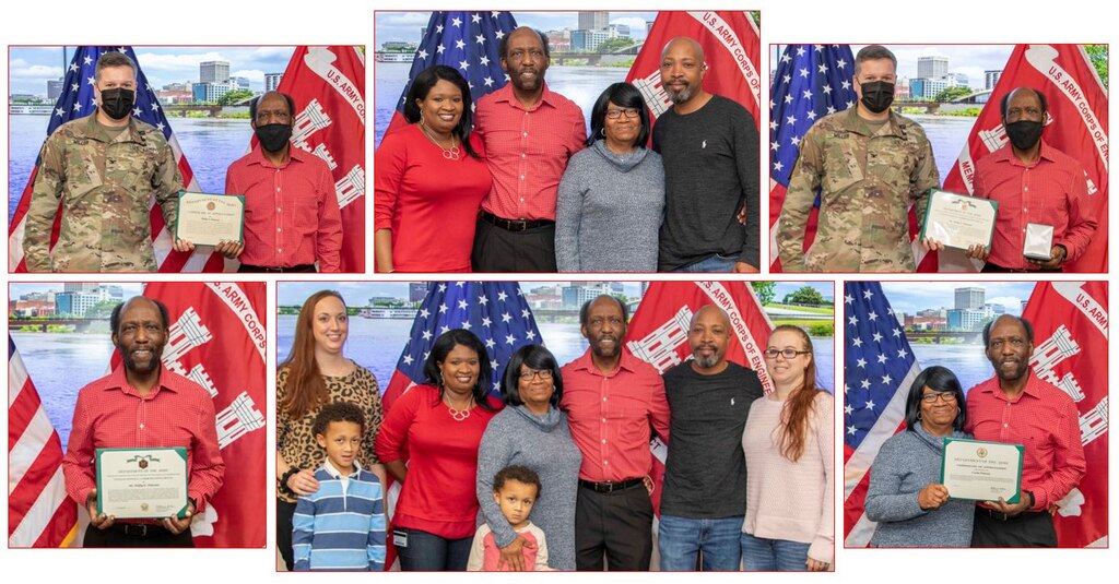 Structural Engineer Phillip Pinkston celebrates his retirement from the U.S. Army Corps of Engineers after an impressive 48 years of federal service. During his retirement ceremony, Memphis District Commander Col. Zachary Miller presented Pinkston with a Civilian Service Commendation Medal, Certificate of Retirement, and a special Certificate of Thanks. Pinkston spent two years with the Army Depot in Lexington before moving to Memphis, Tennessee, to work for the U.S. Army Corps of Engineers. Throughout the next 46 years, Pinkston would hold the positions of civil engineering technician, engineering draftsman, and finally, structural engineer. His more memorable project is his first, which was developing a repair design for a levee slide at the Huxtable Pumping Station. Congratulations again on your retirement, Mr. Phillip Pinkston, and many thanks for your dedicated service to the Memphis District, the Mississippi Valley Division, and the U.S. Army Corps of Engineers. (USACE photos by Vance Harris)