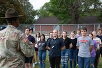 A drill sergeant talks to Freedom Academy delegates