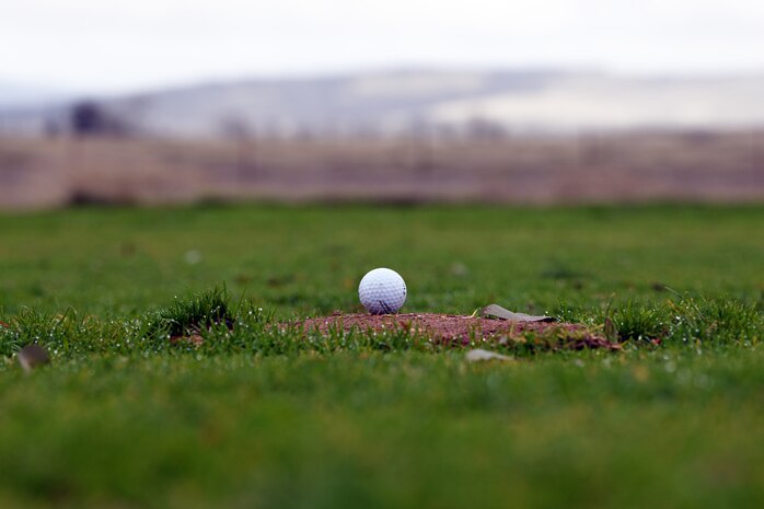 A golf ball sits at the Coyote Run Golf Course Jan. 29, 2021 at Beale Air Force Base, California. Coyote Run Golf Course is currently in the process of being closed down due to decreased utilization and revenue generated from the course. (U.S. Air force photo by Airman 1st Class Luis A. Ruiz-Vazquez)