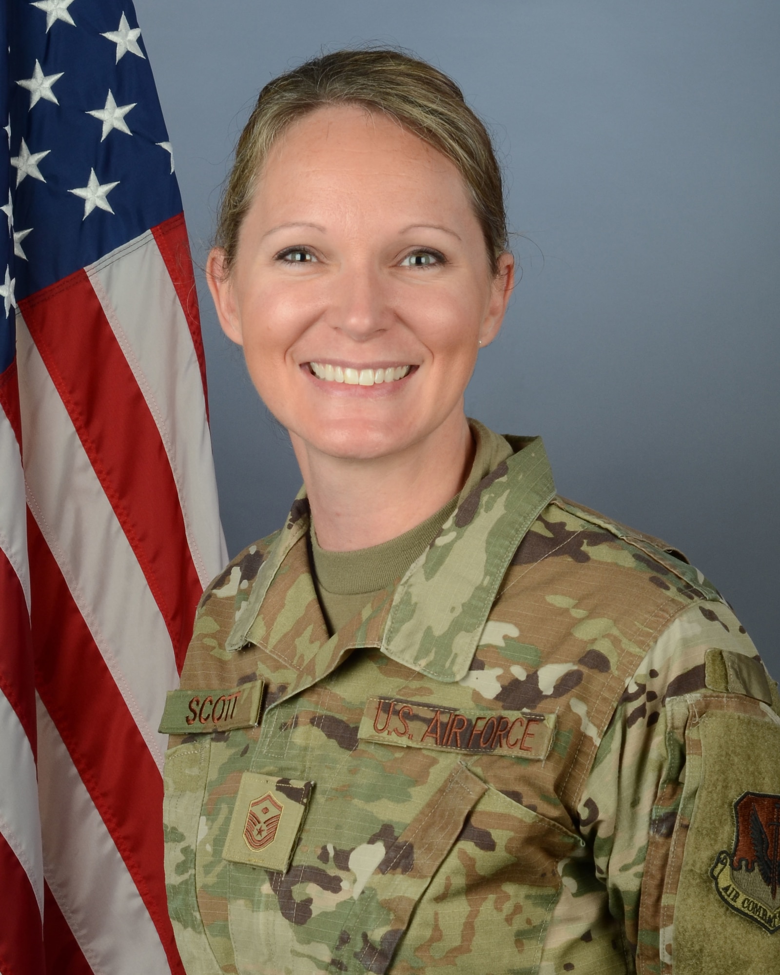 U.S. Air Force Master Sgt. April Scott, 169th Security Forces Squadron first sergeant at McEntire Joint National Guard Base, South Carolina, Jan. 10, 2021. (U.S. Air National Guard photo by Tech. Sgt. Megan Floyd, 169th Fighter Wing Public Affairs)
