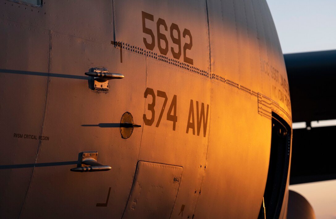 A C-130J Super Hercules assigned to the 36th Airlift Squadron prepares for an air drop mission supporting Joint Exercise Littoral Strike, at Yokota Air Base, Japan, Jan. 22, 2021.