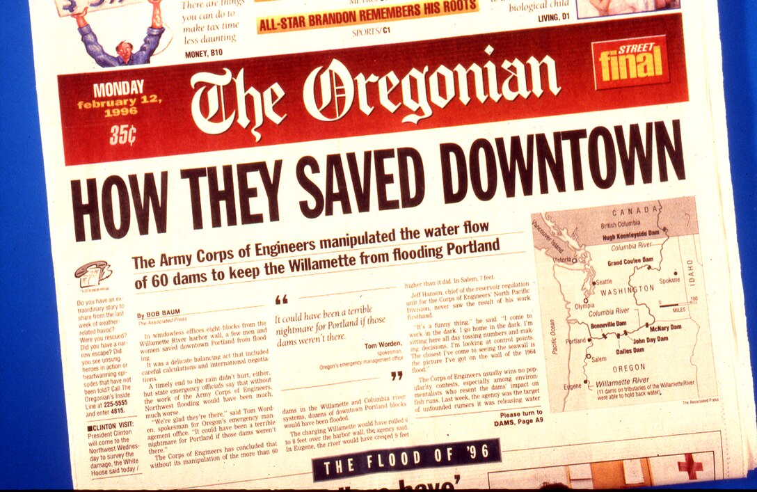 The Oregonian recognized the Corps' efforts to save the downtown Portland area from the flooding.