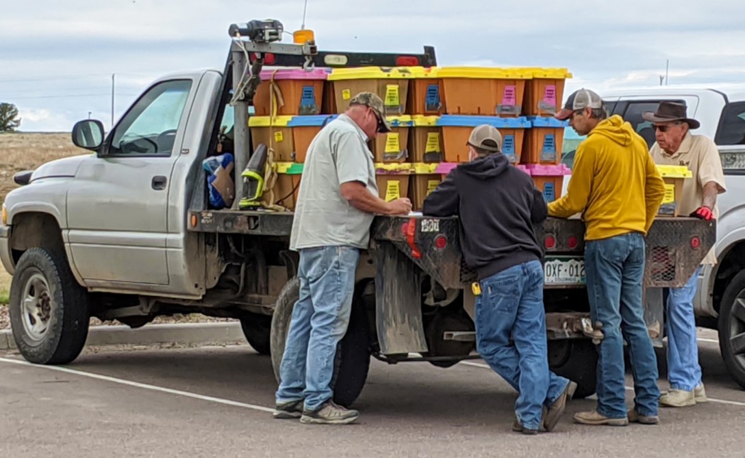 The Trinidad team purchased the Italian honey-bees from a local vendor. The nucleus, or nuc, arrived May 16, 2020, in prepackaged boxes on the back of a flatbed truck. The delivery contained 5,000 bees, 5,000 brood, and one queen per box.