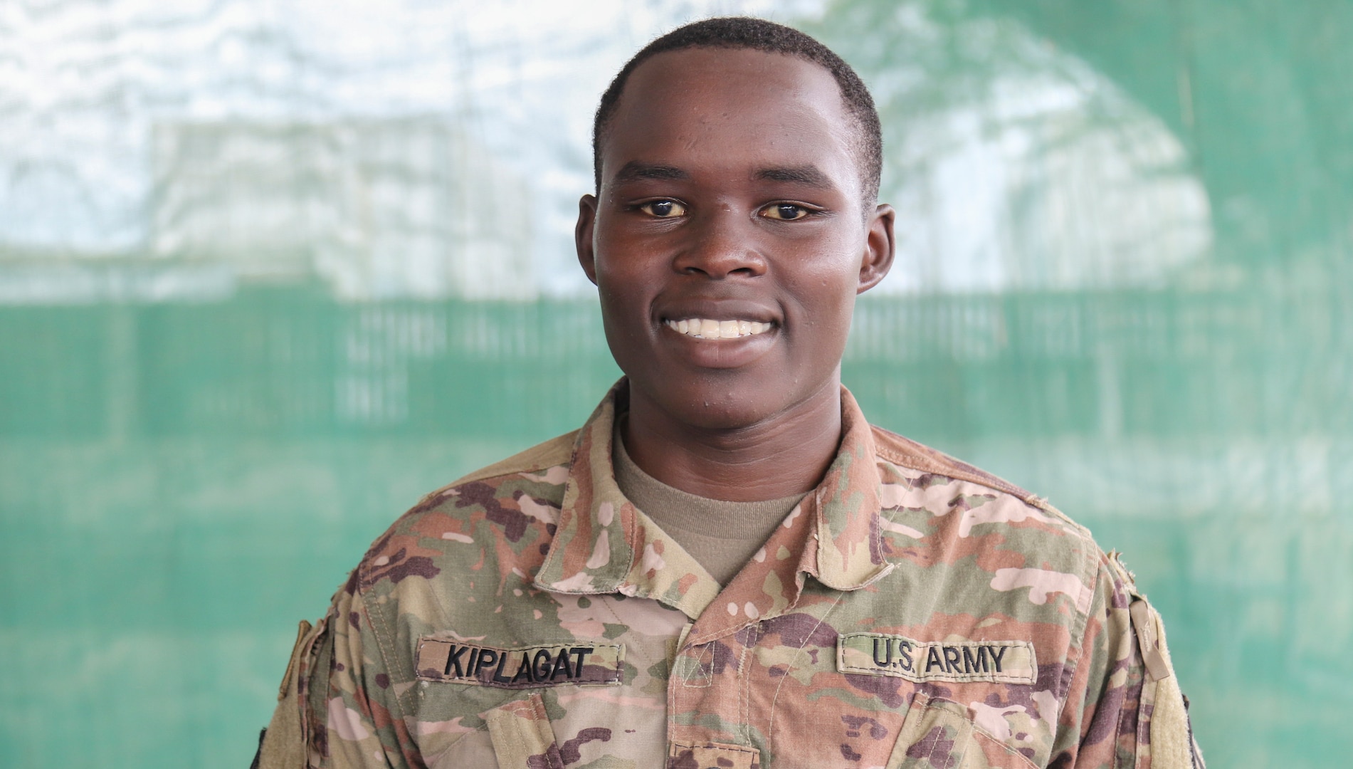 Abraham Kiplagat in the Horn of Africa, Camp Lemonnier, Djibouti, Sept. 9, 2020. Kiplagat, an Iowa National Guard Soldier and Red Bull, is serving as an infantryman with Bravo Company, 1st Battalion, 168th Infantry Regiment.