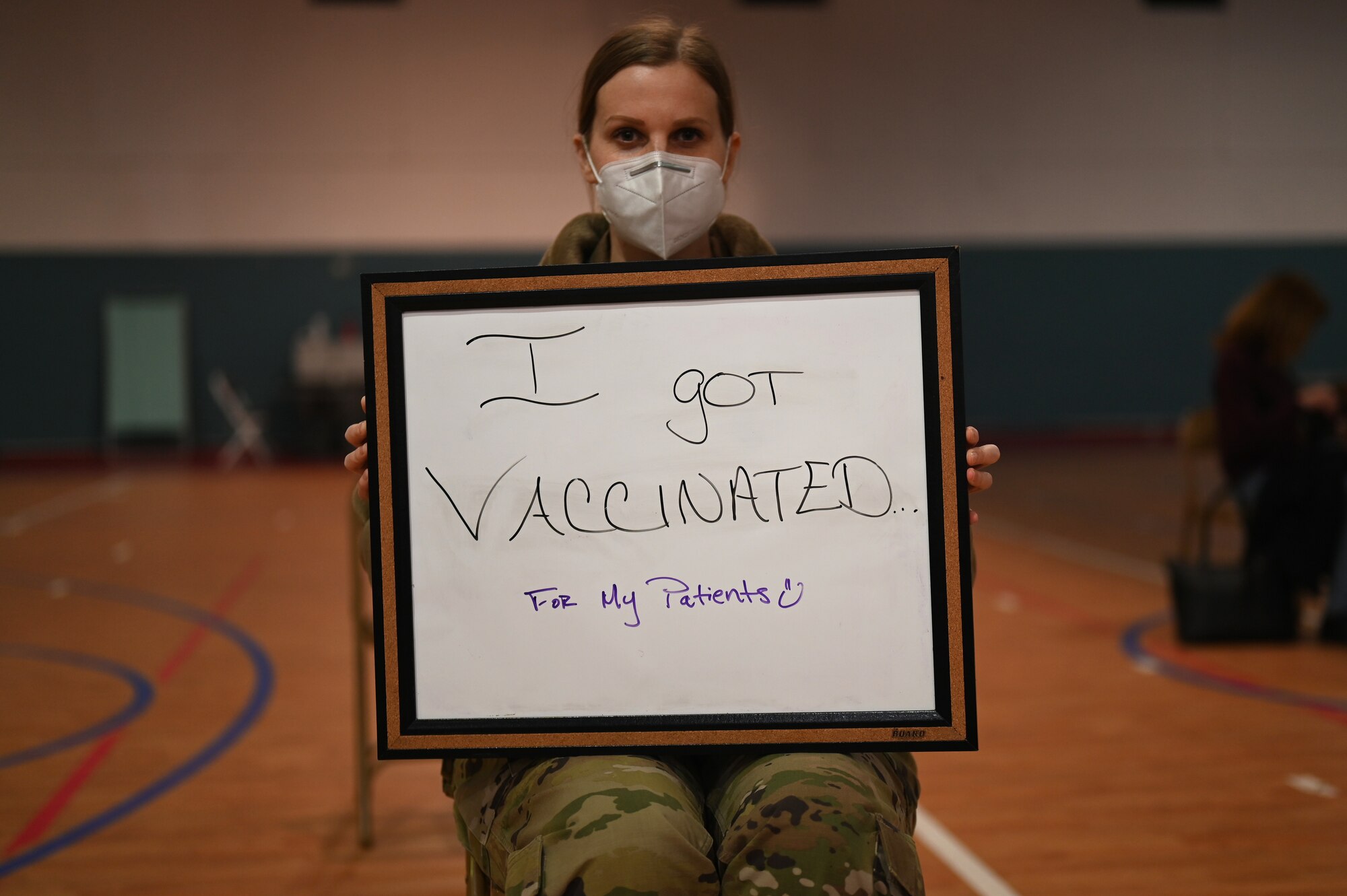 U.S. Air Force Maj. Rebecca Slogic, 86th Healthcare Operations Squadron pediatrician, states her reason for getting the COVID-19 vaccine.