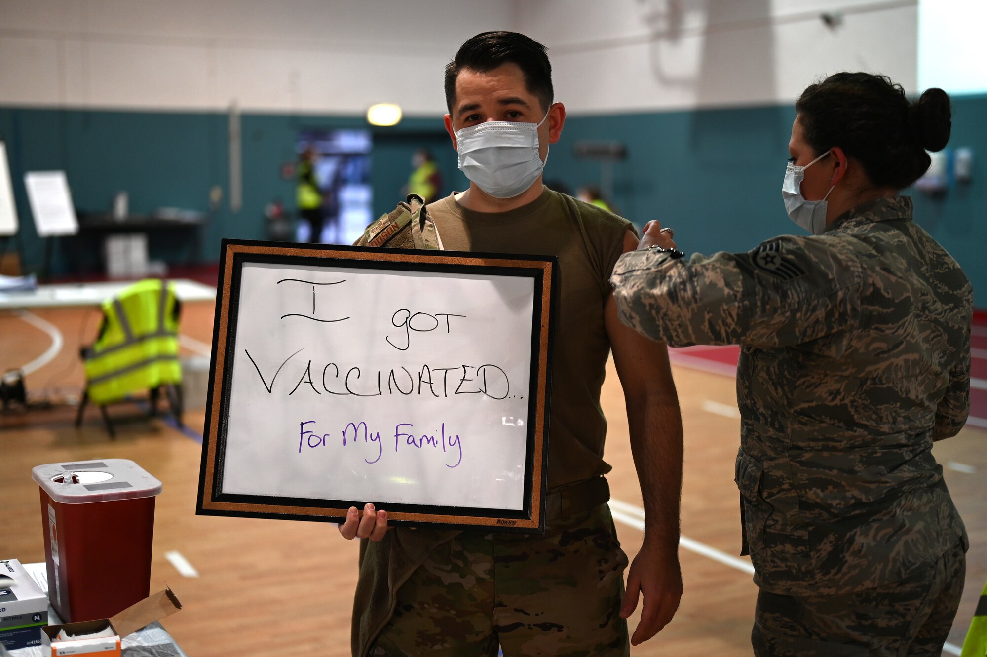 U.S. Air Force Tech. Sgt. David Dodson, 86th Operational Medical Readiness Squadron mental health clinic noncommissioned officer in charge, receives a COVID-19 vaccine and states why he chose to get vaccinated.