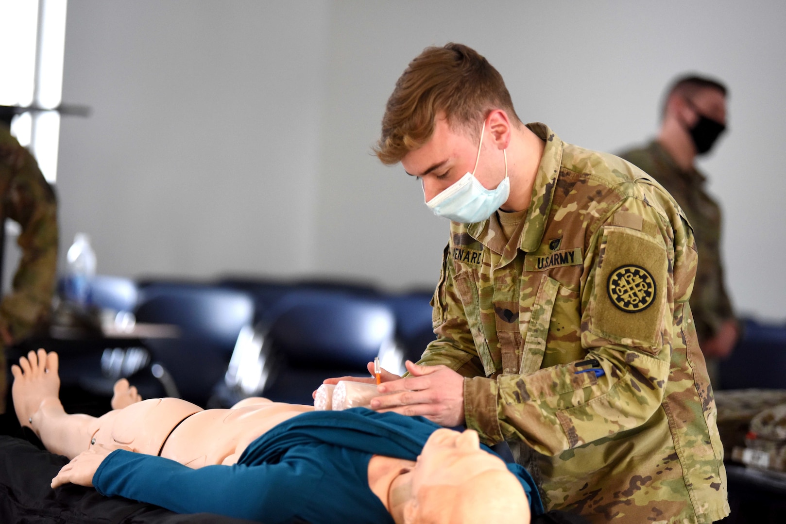 Medics with the Michigan Army National Guard attend a National Registry of Emergency Medical Technicians (NREMT) certification course, Fort Custer Training Center, Augusta, Mich., Jan 27, 2021. These medical professionals are required to complete sustainment training every 24 months.