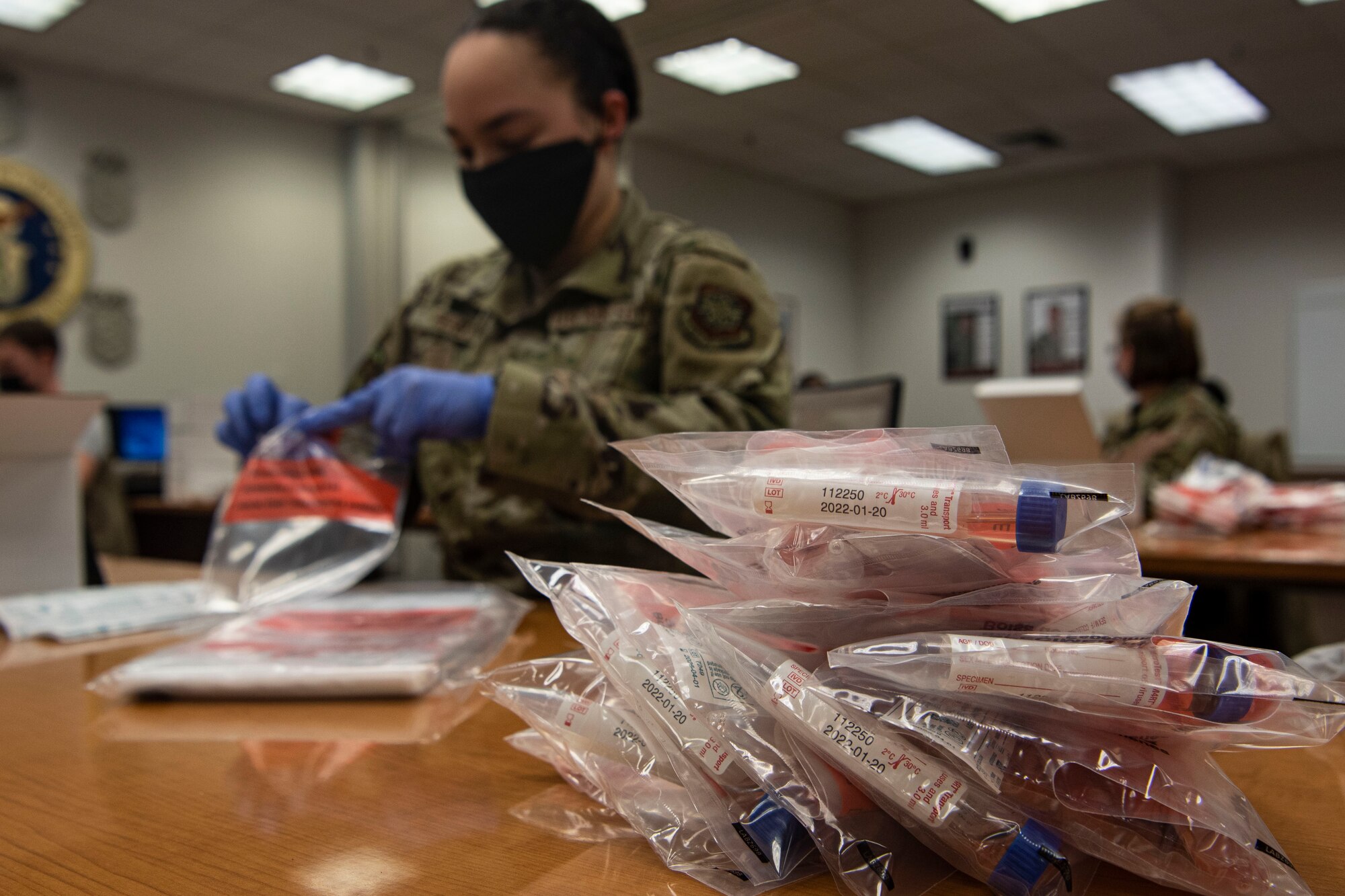 Photo of test kits sitting on a table.