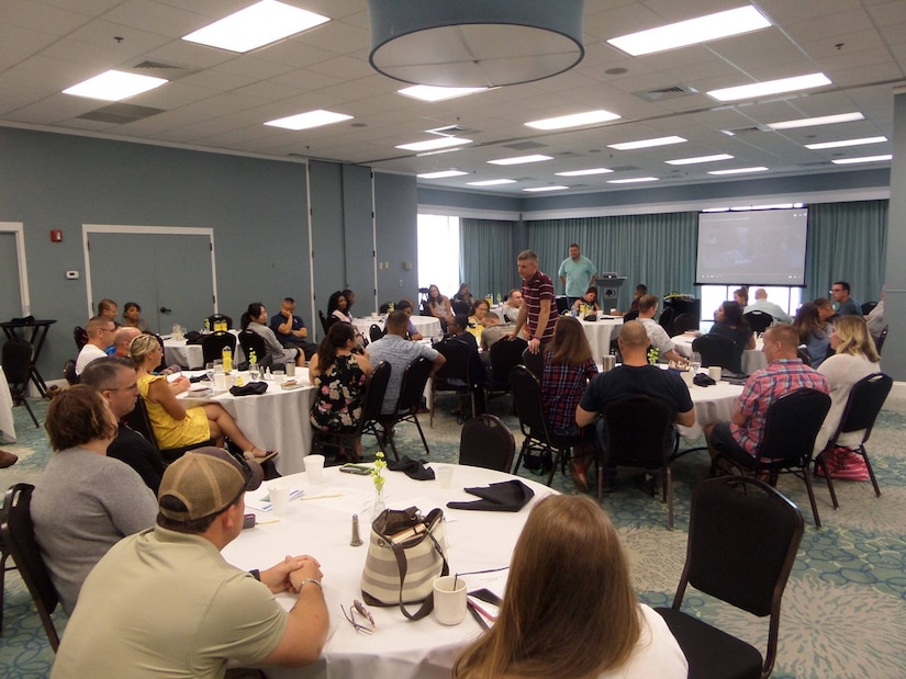 U.S. Army Reserve Soldiers and Families of the U.S. Army Civil Affairs and Psychological Operations Command (Airborne) meet for a Strong Bonds training event in Myrtle Beach, N.C., 25-26 August, 2018.