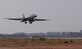 A B-1B Lancer assigned to the 34th Expeditionary Bomb Squadron, Ellsworth Air Force Base, S.D., prepares to land at Kempegowda International Airport in Bengaluru, India, Feb. 1, 2021. Aero India is an ideal forum to showcase U.S. defense aircraft and equipment and ultimately contribute toward compatibility and interoperability with other countries. (U.S. Air Force photo by Senior Airman Christina Bennett)