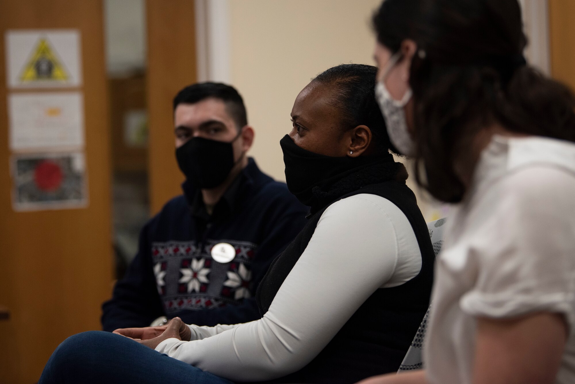 Staff Sgt. Wanda Childers, 100th Security Forces Squadron Wellness Advocate, speaks with new Wellness Advocacy Team advocates during a panel at Royal Air Force Mildenhall, England, Jan. 28, 2021. The panel was part of a 32-hour wellness training that is focused on improving the quality of response to Airmen under stress before crisis.
(U.S. Air Force photo by Senior Airman Joseph Barron)