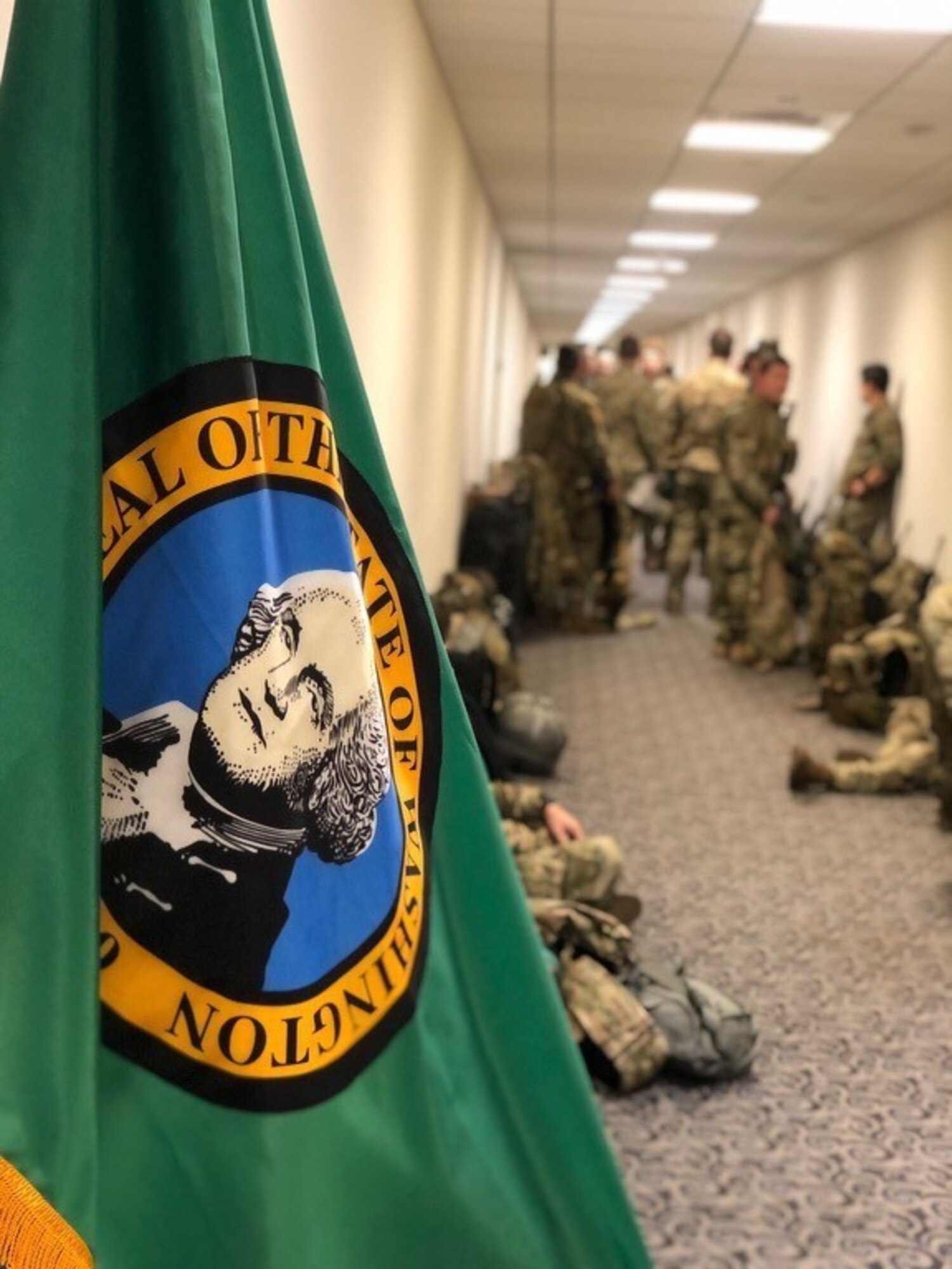 Guardsmen in waiting area in Washington D.C.