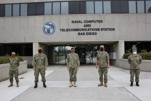 Members of the Naval Information Warfare Systems Command Reserve Program pose for a photo after conducting a site survey.