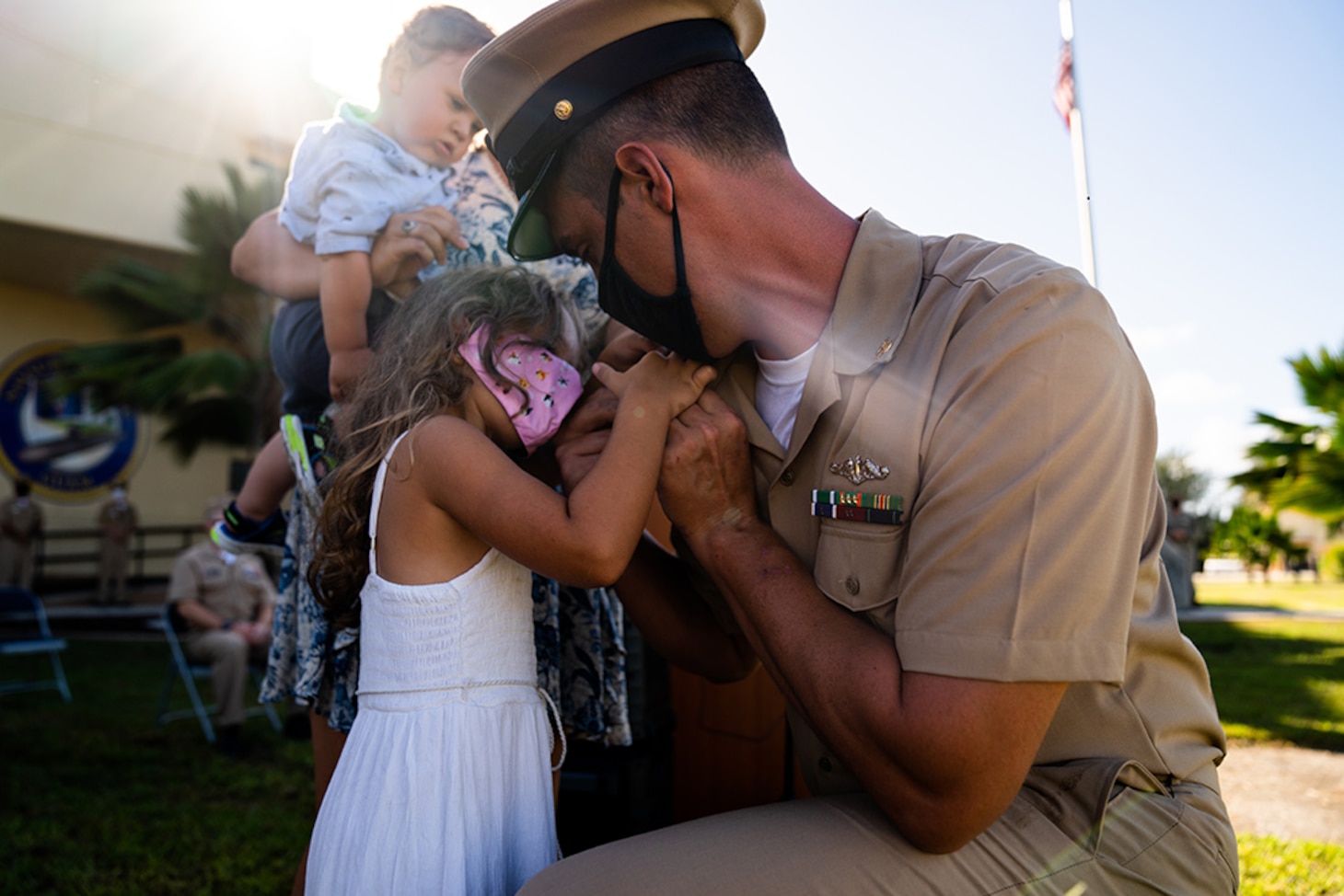 SANTA RITA, Guam (Jan. 29, 2021) Chief Electronics Technician (Nuclear) Josh Wagner, from Wadesville, Indiana, assigned to Commander, Submarine Squadron 15, is pinned to the rank of chief petty officer by his family during a CPO pinning ceremony at Konetzni Hall. CSS-15 is responsible for providing training, material, and personnel readiness support to multiple Los Angeles-class fast-attack submarine commands located at Polaris Point, Naval Base Guam.