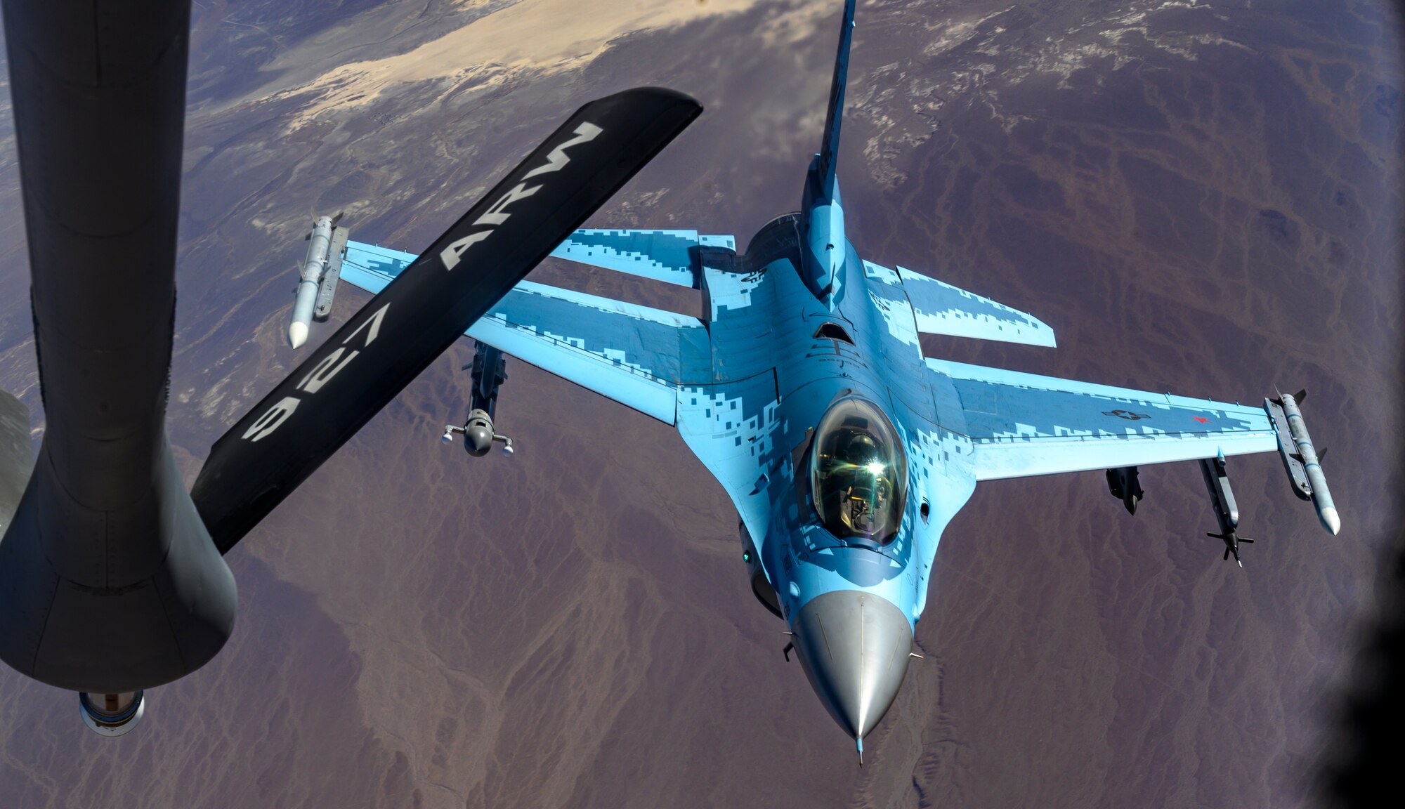 Aircraft refuels over the Nevada Test and Training Range.