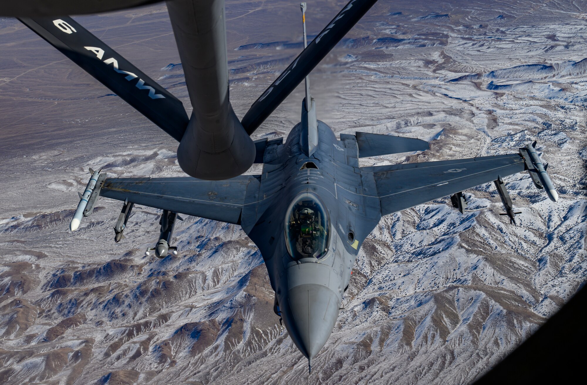 Aircraft refuels over the Nevada Test and Training Range.