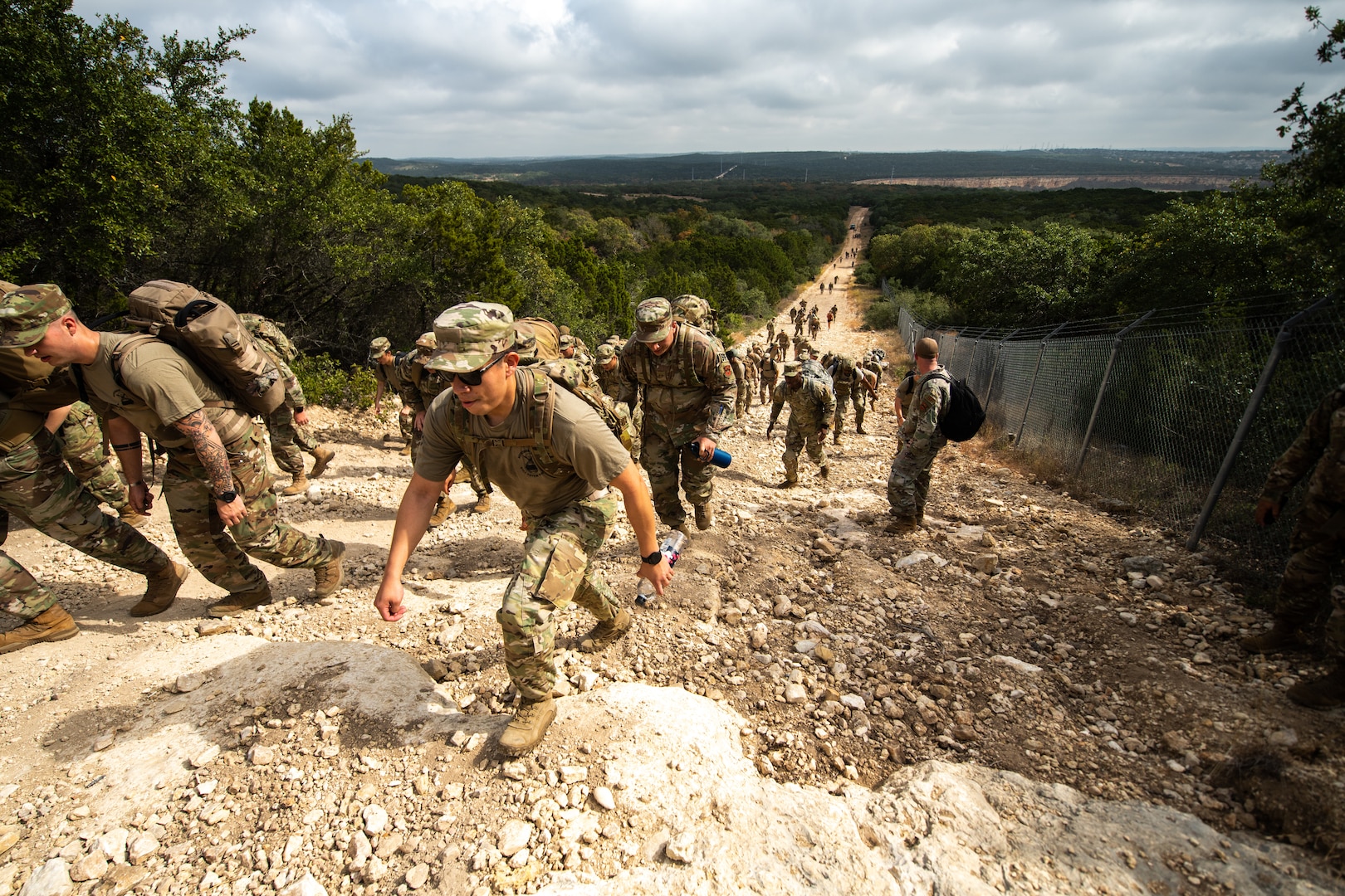 U.S. Air Force Defenders from the 343rd Training Squadron participate in 13th Annual Fallen Defender Ruck Nov. 6, 2020, at Joint Base San Antonio-Camp Bullis, Texas.