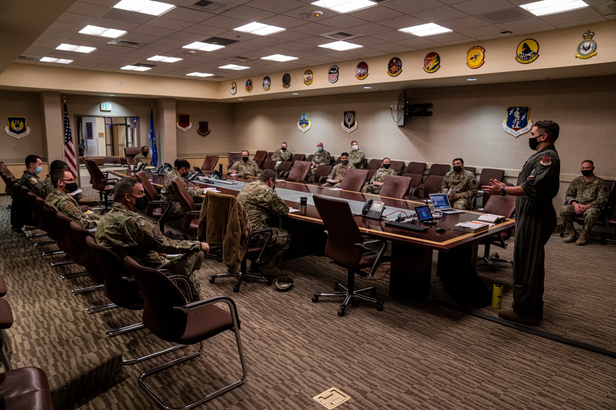 Capt. Alberto, Diversity and Inclusion Council president, speaks to members at Creech Air Force Base.