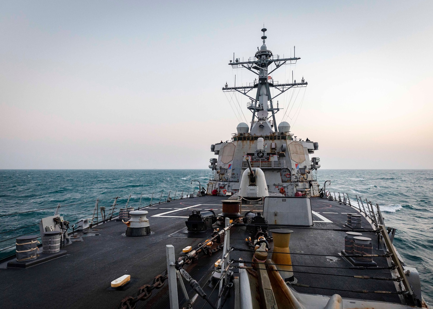 PARACEL ISLANDS, SOUTH CHINA SEA (Feb. 05, 2021) The Arleigh Burke-class guided-missile destroyer USS John S. McCain (DDG 56) transits through South China Sea while conducting routine underway operations. McCain is forward-deployed to the U.S. 7th Fleet area of operations in support of security and stability in the Indo-Pacific region. (U.S. Navy photo by Mass Communication Specialist 2nd Class Markus Castaneda)