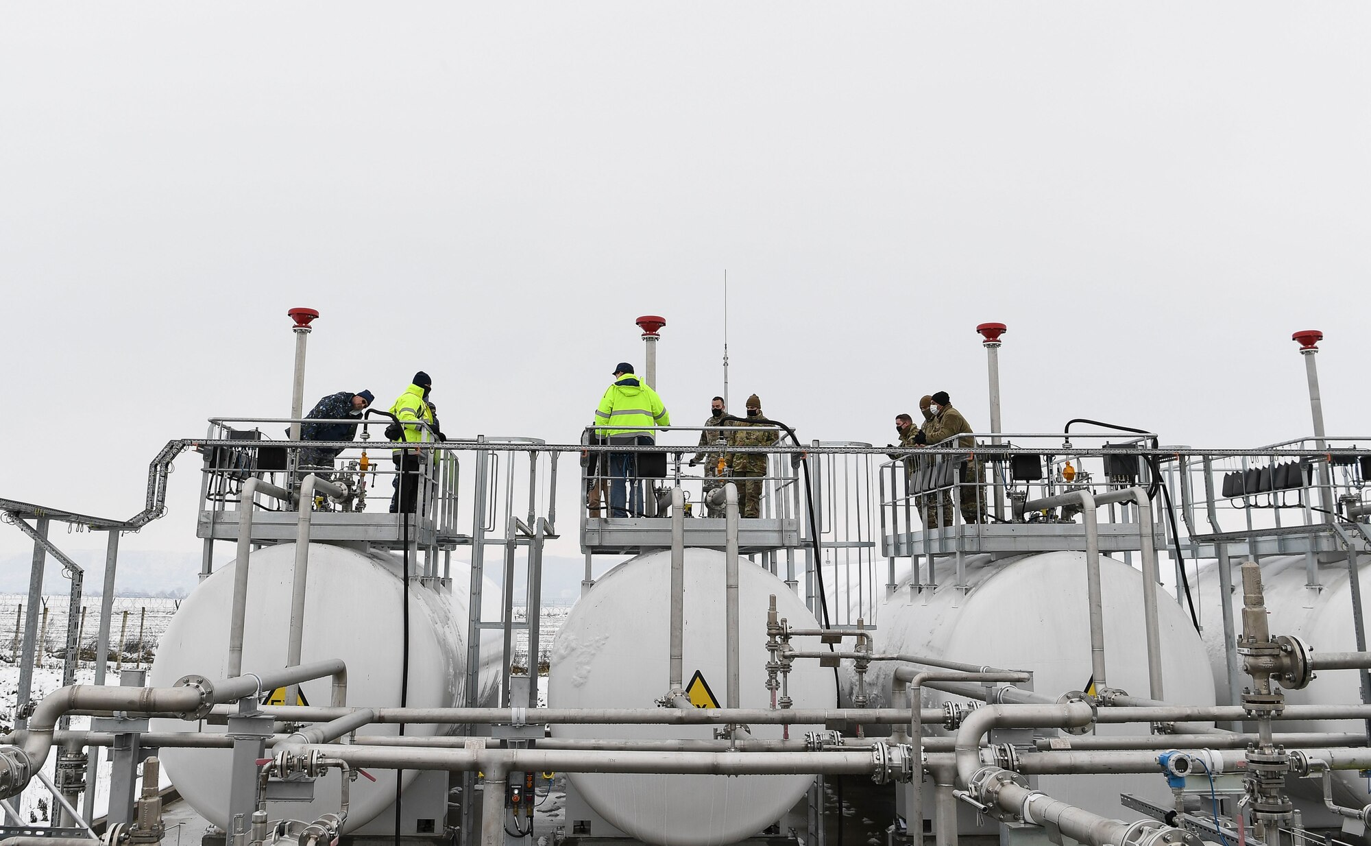 U.S. Airmen deployed here worked alongside their Romanian civil engineer counterparts to establish a diesel fuel farm, using fuels mobility support equipment in order to support various base operations.