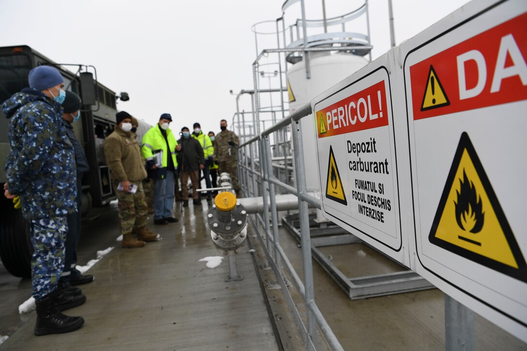 U.S. Airmen deployed here worked alongside their Romanian civil engineer counterparts to establish a diesel fuel farm, using fuels mobility support equipment in order to support various base operations.