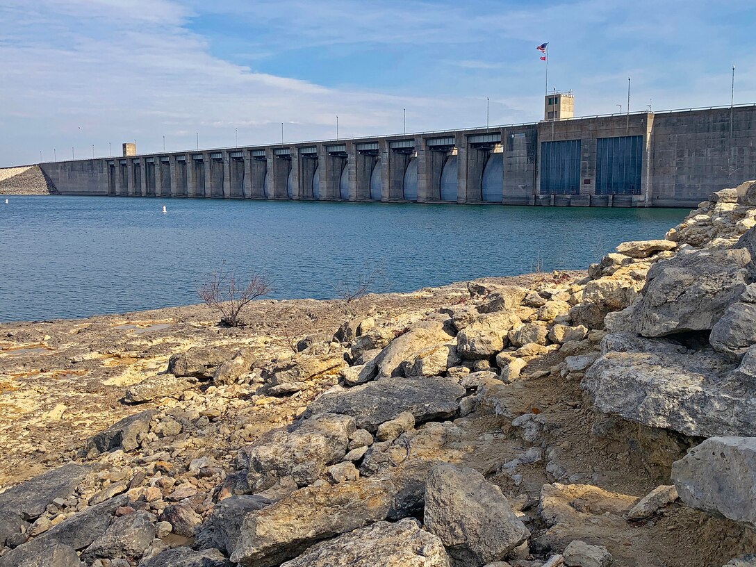 A view of the Whitney Lake Hydroelectric Dam gates from the lake side (north side)