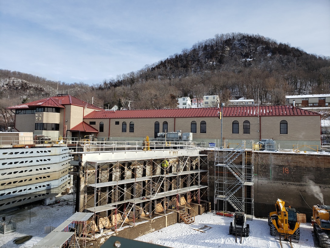 The U.S. Army corps of Engineers, St. Paul District performs maintenance and repairs at Lock and Dam 4 in Alma, Wisconsin.