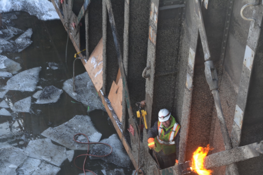 The U.S. Army corps of Engineers, St. Paul District performs maintenance and repairs at Lock and Dam 4 in Alma, Wisconsin.