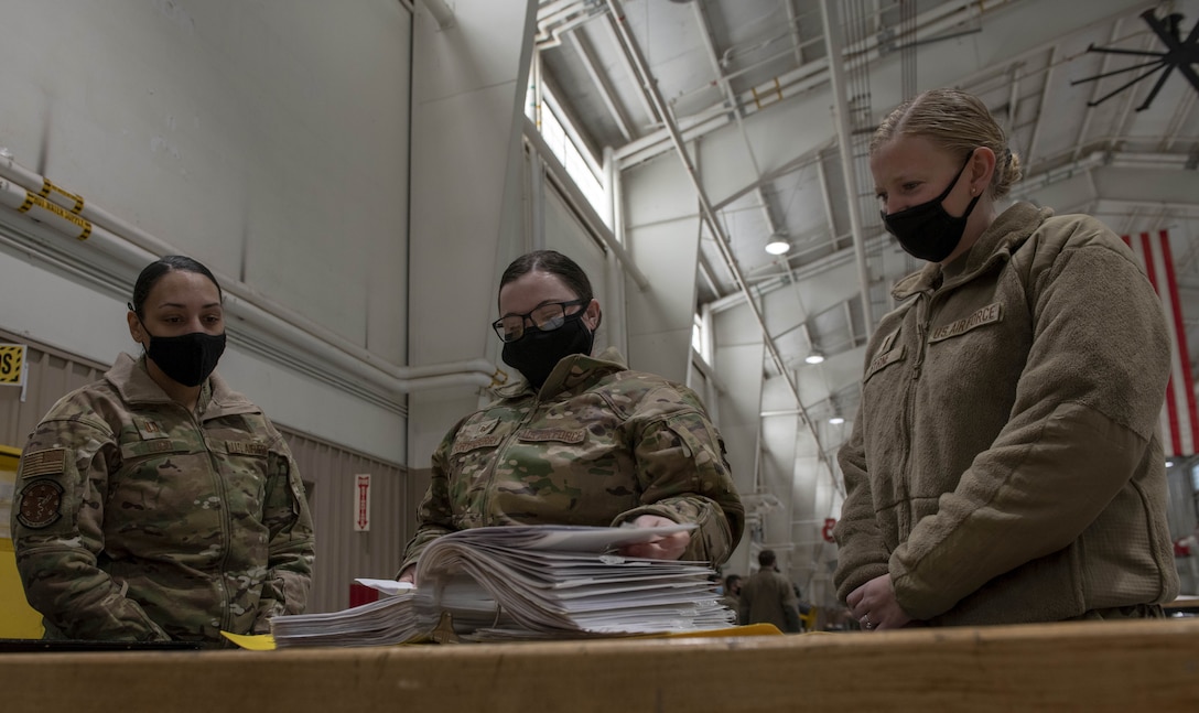 Photo of Airmen reading a manual.