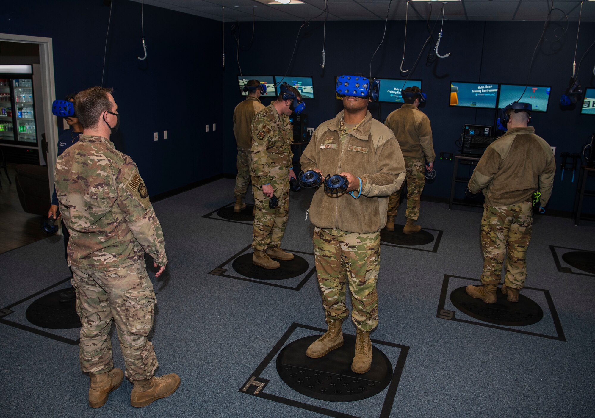 The 7th Civil Engineering Squadron’s fire department train in virtual reality headsets in the 317th Maintenance Group’s VR Lab at Dyess Air Force Base, Texas, Jan. 20, 2021.