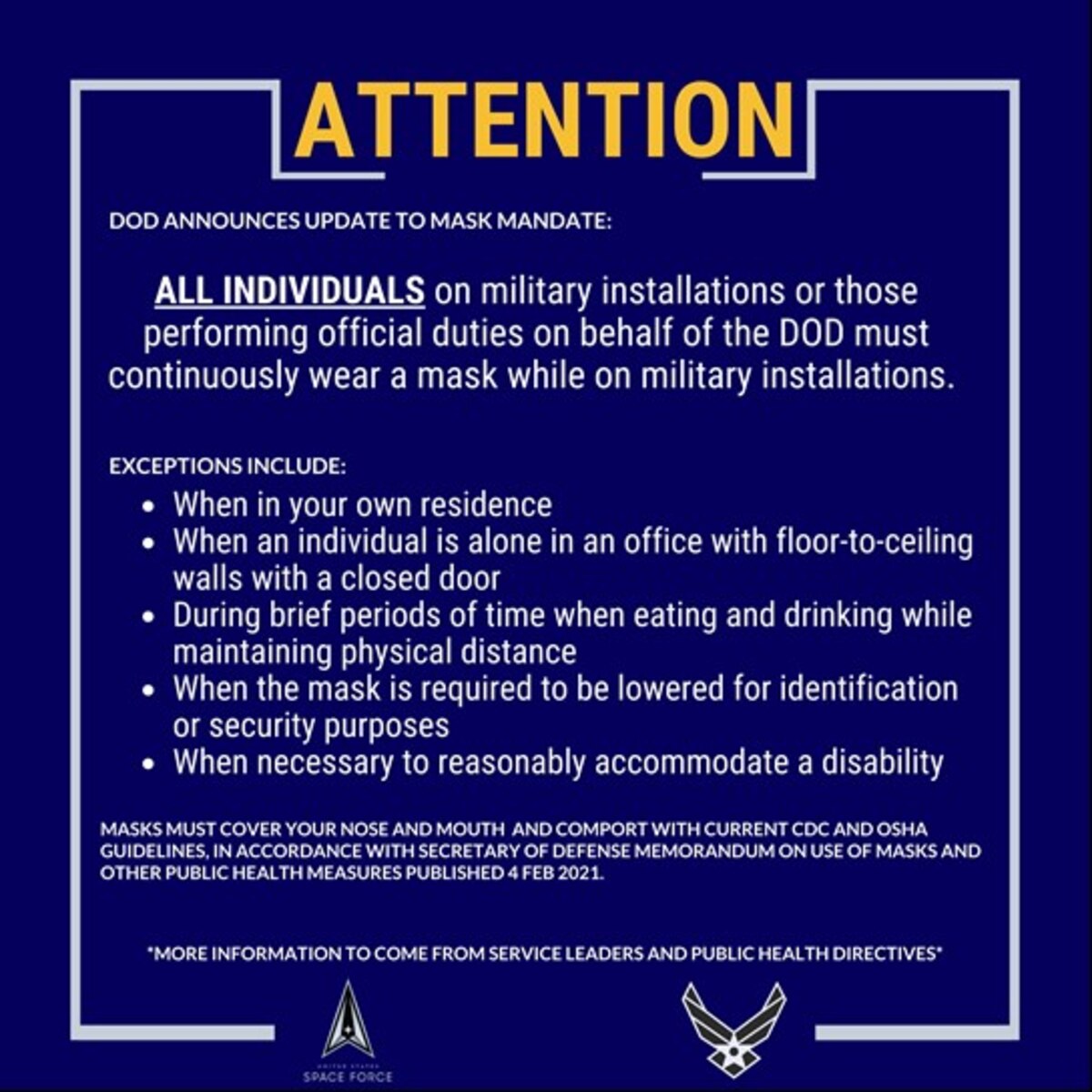 DoD announces update to mask mandate > Nellis Air Force Base > News