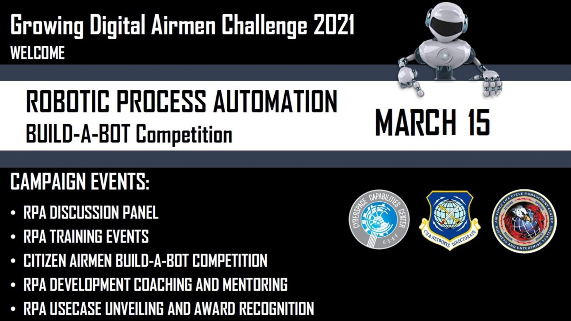 The Command, Control, Communications, Intelligence and Networks Directorate at Hanscom Air Force Base, Mass., will co-lead the Air Force-wide “Building Digital Wingman Challenge” beginning March. 15. (U.S. Air Force graphic)