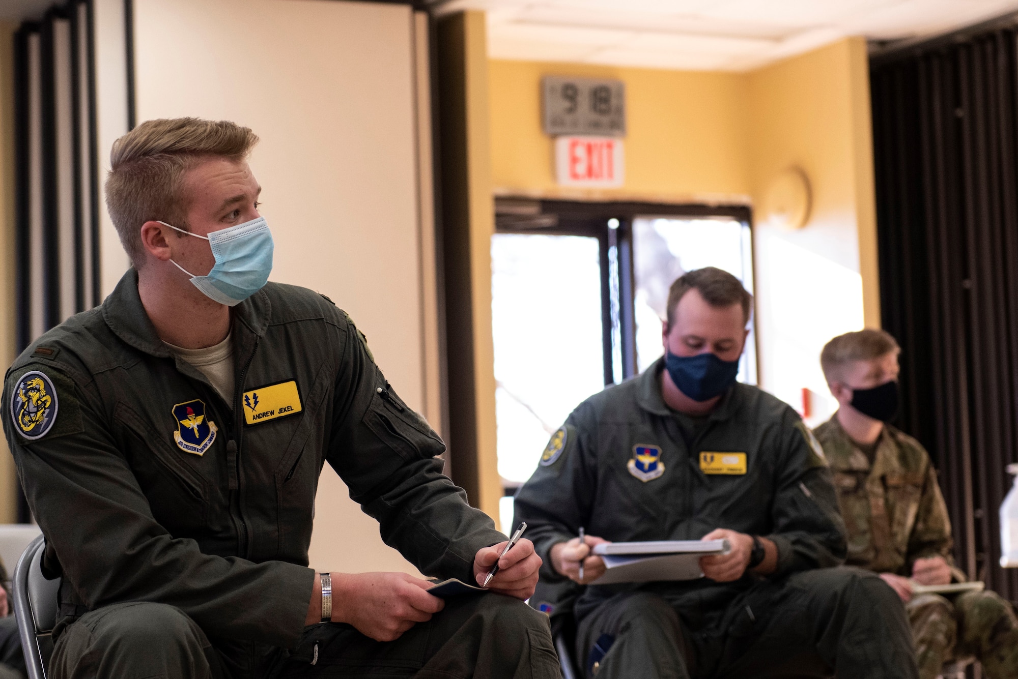 Student pilots taking notes over the courses they will be expected to take during their course. Feb. 03, 2021 at Laughlin Air Force Base, Texas. Students must have a good study habit and time management skills to be able to keep up with the workload. (U.S. Air Force photo by Airman 1st Class David Phaff)