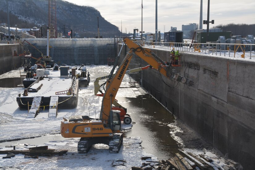 The U.S. Army corps of Engineers, St. Paul District performs maintenance and repairs at Lock and Dam 4 in Alma, Wisconsin.