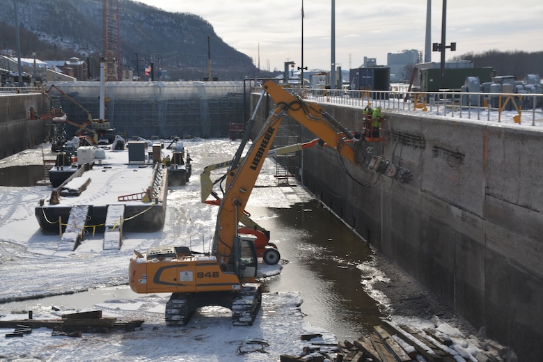 The U.S. Army corps of Engineers, St. Paul District performs maintenance and repairs at Lock and Dam 4 in Alma, Wisconsin.