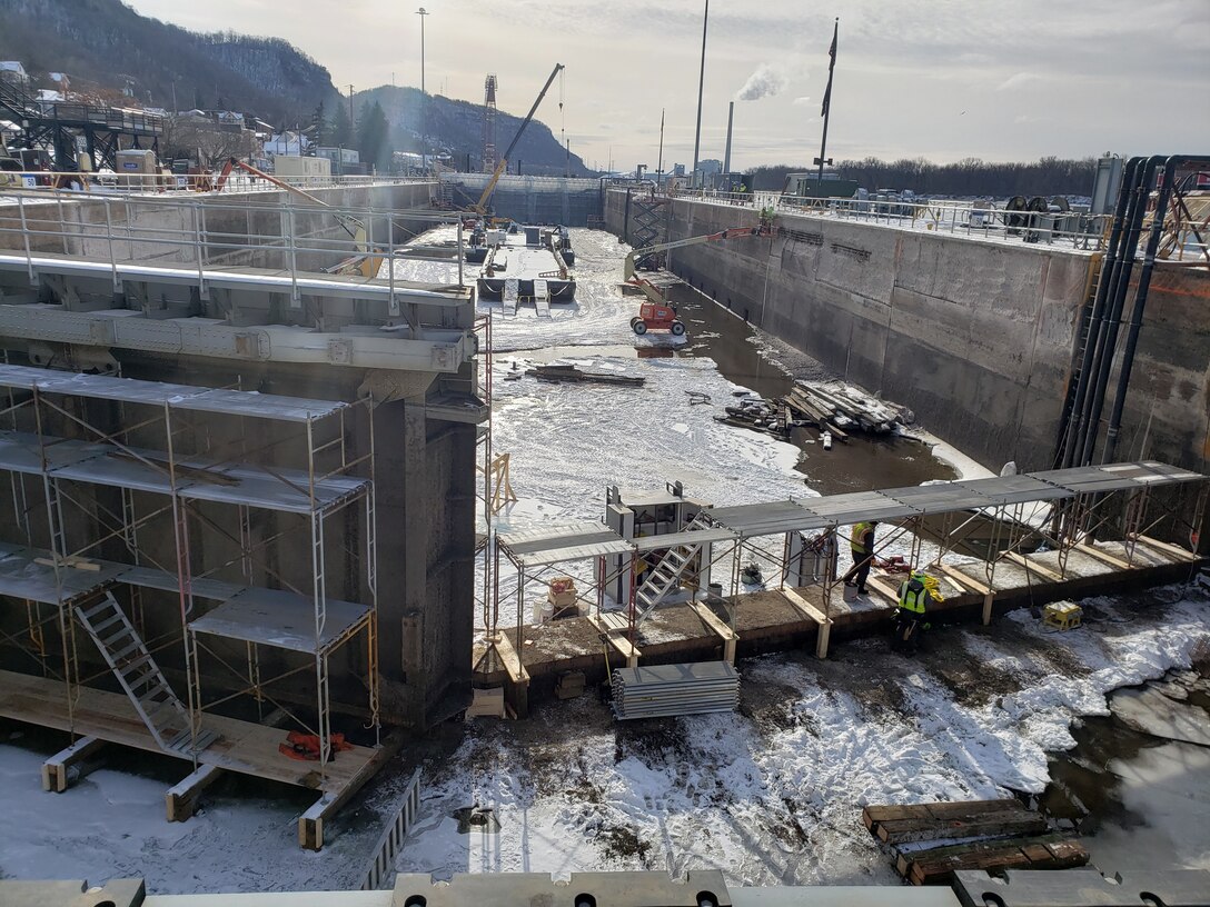 The U.S. Army corps of Engineers, St. Paul District performs maintenance and repairs at Lock and Dam 4 in Alma, Wisconsin.