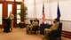 (Left to right) Col. Robert Thompson, 931st Maintenance Group commander, speaks to Col. Phil Heseltine, 931st Air Refueling Wing Commander, and a gathered audience about Bronze Star recipient Lt. Col. Johnathan Jordan, 931st Maintenance Squadron commander, Feb. 5, 2021, at McConnell Air Force Base, Kansas. Jordan was presented the decoration, the fourth highest military honor, in recognition of his heroic actions after Iran launched 16 missiles at U.S. Forces in Iraq in January 2020.