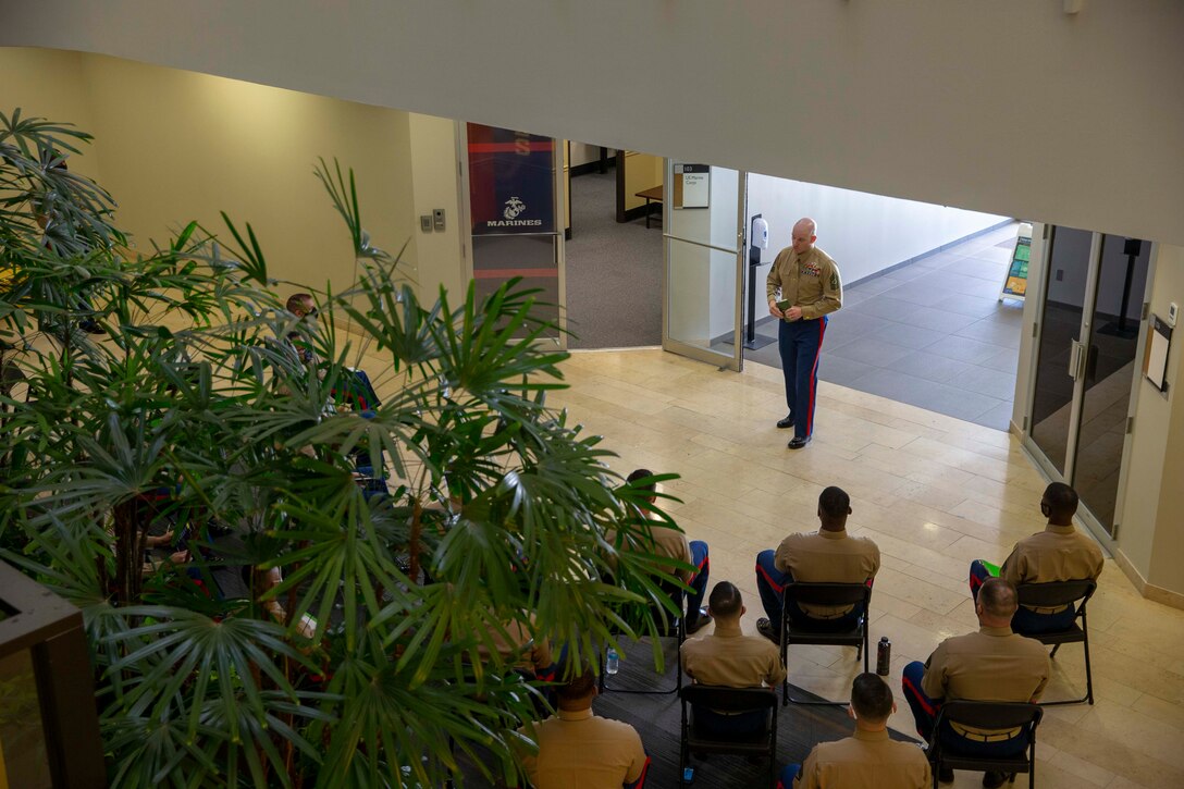 The 19th Sergeant Major of the Marine Corps, Sgt. Maj. Troy E. Black, greets Marines with Recruiting Station Baton Rouge, Baton Rouge, La, Feb. 3, 2021. The Sergeant Major of the Marine Corps conducted the visit to speak with the recruiters there that are a crucial step in the recruit to retain continuum. Marine Corps Recruiting Stations' mission is to seek out and find the highest quality young men and women to take up the challenge to earn the title of a United States Marine.(U.S. Marine Corps photo by Sgt. Victoria Ross)