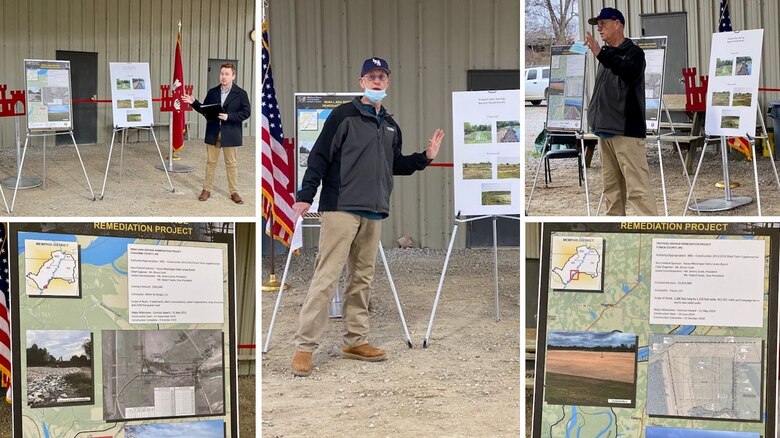 IN THE PHOTOS, Memphis District Commander Col. Zachary Miller, the district partner, and other district team members are briefed on the details of the project. Afterward, the group held a ribbon-cutting ceremony, symbolizing the victory and celebration of completing yet another significant project. (USACE photos by Jessica Haas)